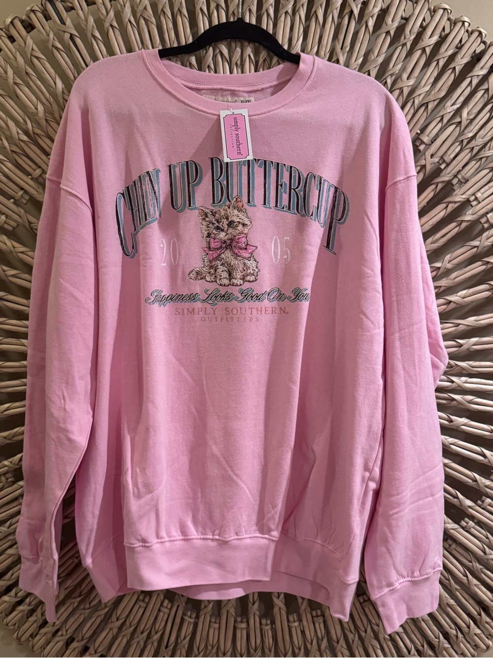 Pink 'Cheer Up Buttercup' Crewneck with Kitten Graphic